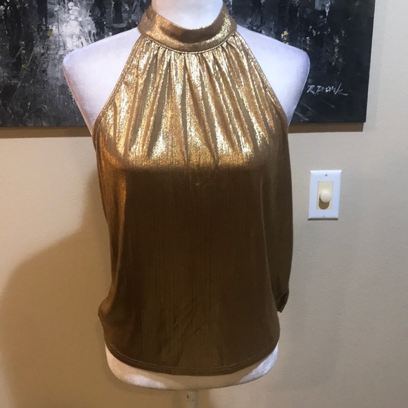 Gold Shimmer and Shine High Neck Halter Top-Size L - Picture 1 of 8